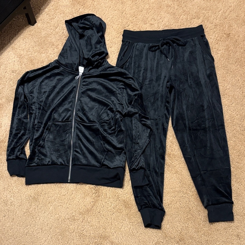 Felina Black Velour Jumpsuit set